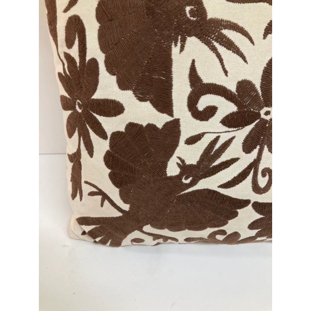 Crewel Work Hand Embroidered Brown Birds Toss Pillow -2 For Sale In Los Angeles - Image 6 of 11