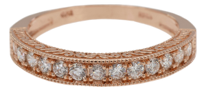 14k 585 Solid Rose Gold Side Engraving Natural Diamond Band Ring, Size 8