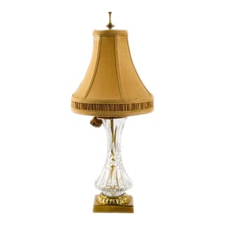 Vintage Brass & Faceted Crystal Table Lamp With Square Base For Sale