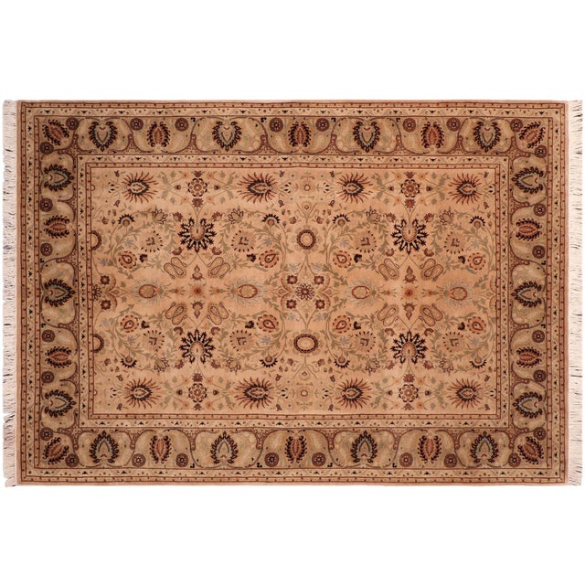 Boho Chic 1990's Tan/Green Wool Rug - 6'2'' X 8'11'' For Sale - Image 9 of 9