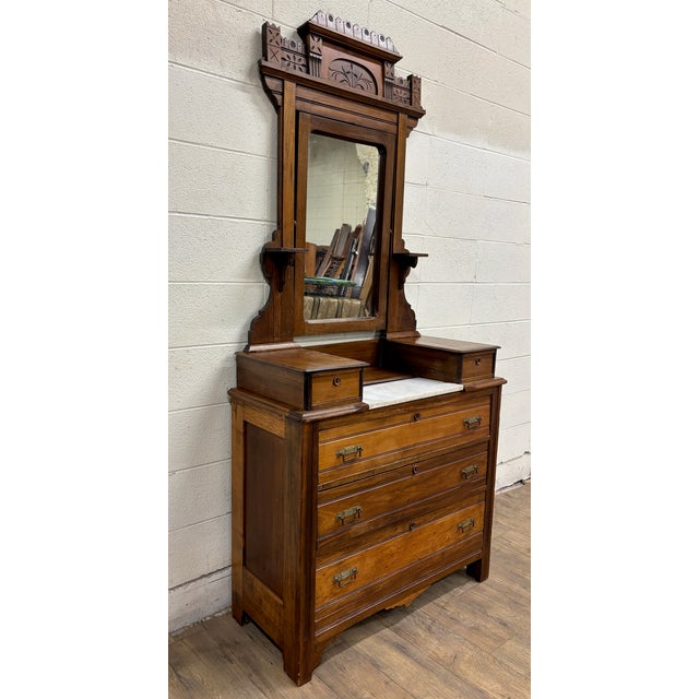 Antique Victorian Eastlake Farmhouse Style Burled Dresser With Swivel Mirror For Sale In Kansas City - Image 6 of 15
