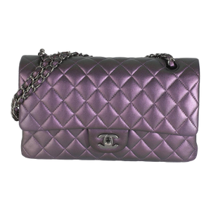 Purple Quilted Iridescent Lambskin Medium Classic Double Flap Bag
