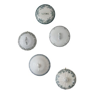 Wall Composition of Soup Tureen Lids in Green Earthenware, 1950s, Set of 5 For Sale