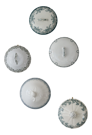 Wall Composition of Soup Tureen Lids in Green Earthenware, 1950s, Set of 5