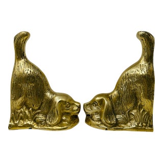 Vintage Solid Brass Dog Bookends a Pair For Sale