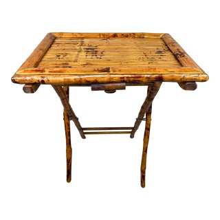 1960s Vintage Mid Century Burnt Tortoise Bamboo Side Table For Sale