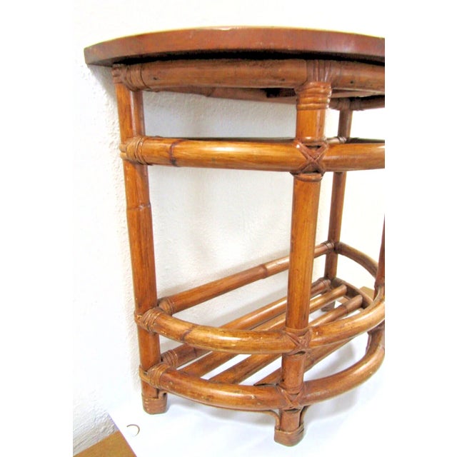 Mid-Century Modern 1940's Half Round Demilune Bamboo Side Table With Ladder Sides and Mahogany Top For Sale - Image 3 of 7