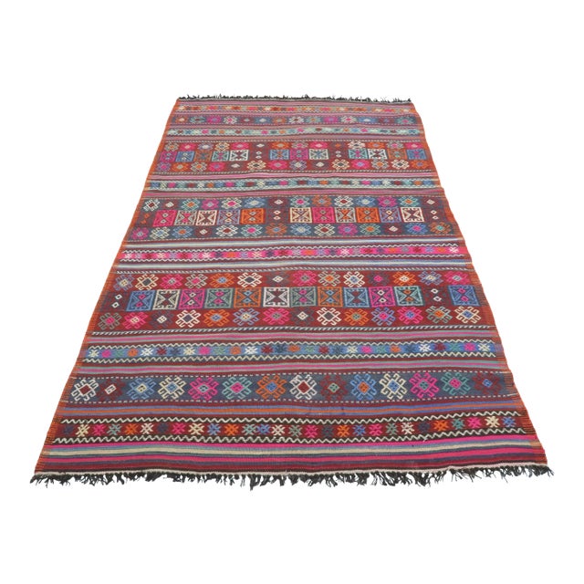 Vintage Turkish Balya Kilim Embroidery Rug For Sale
