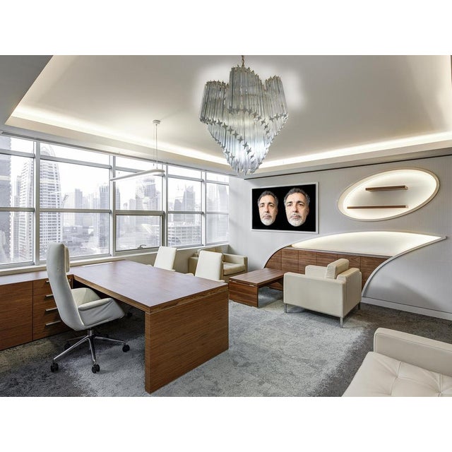 Gold Italian Quadriedri Gold Metal Frame Murano Chandeliers, Set of 2 For Sale - Image 8 of 18