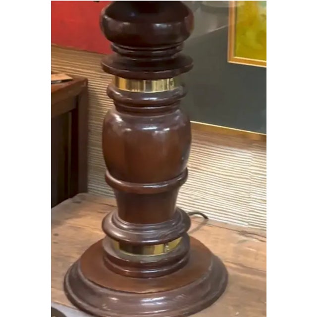 Pair of Mid Century Wood and Brass Lamps For Sale - Image 4 of 5