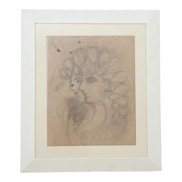 Mid 20th Century Framed Gio Ponti Drawing For Sale