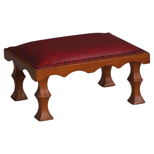 Mid-Century Danish Carved Oak Ottoman with Red Leather Seat, 1950s For Sale - Image 16 of 16