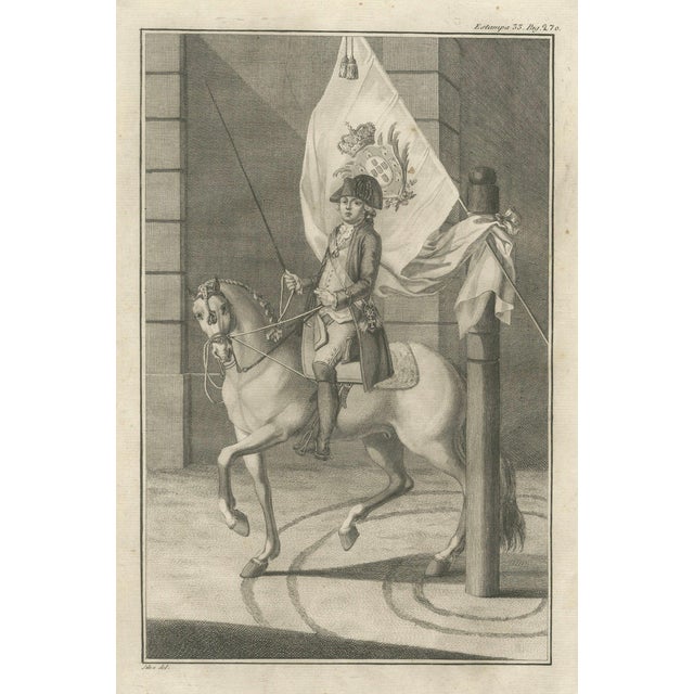 Robert Bénard, Portuguese Cavalry Officer with Royal Standard, 1790, Paper Engraving For Sale
