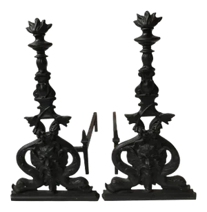 Large Iron North Wind and Dolphin Andirons - A Pair