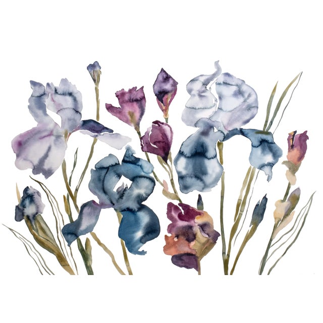 "Irises No. 2" Contemporary Original Botanical Flowers Watercolor Painting by Elizabeth Becker For Sale