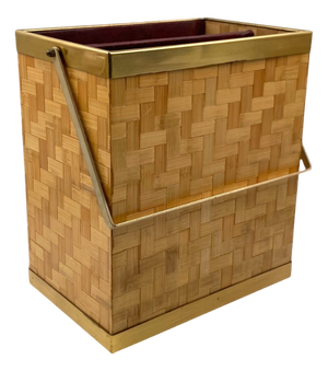 Hollywood Regency Brass and Woven Bamboo Magazine Rack, 1970