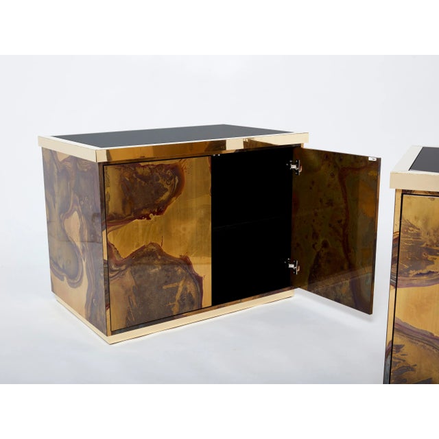 Pair of Isabelle and Richard Faure Oxidized Brass Cabinets Buffets 1970s For Sale - Image 11 of 13