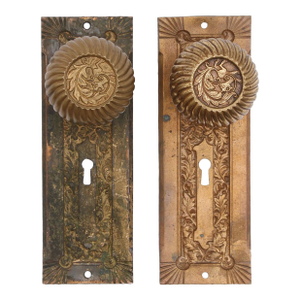 Antique Corbin Bronze Fanciful Beast Door Knob & Plate Set - 4 Pieces