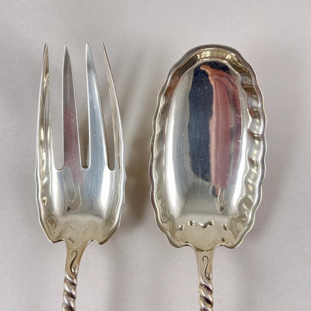 American Sterling Silver Whiting Oval Twist Salad Servers, Issued 1880 For Sale - Image 3 of 12