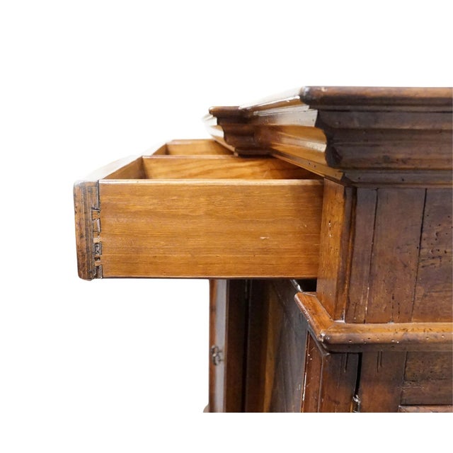 Vintage Antique Mediterranean Tuscan Style Alder Wood 77" Wine Storage Credenza Buffet W. Inlaid Features For Sale - Image 11 of 14