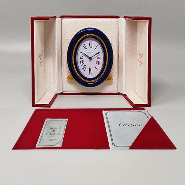 Swiss Alarm Clock in Pendulette Lapis Lazuli by Cartier, 1980s For Sale - Image 10 of 12