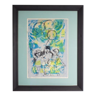1969 “Children and Balloons” Serigraph Print Signed by Rosemary Zwick For Sale