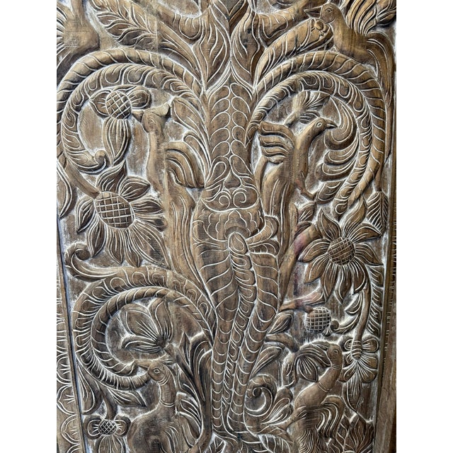 Mid-Century Modern Tree of Life Hand-Carved Reclaimed Wood Barn Door Panel – Rustic Bohemian Wall Art Statement 84x36 For Sale - Image 3 of 7