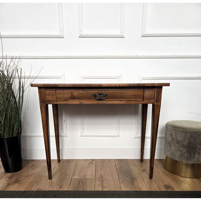 Italian Walnut Marquetry Desk, 1980s For Sale - Image 10 of 11