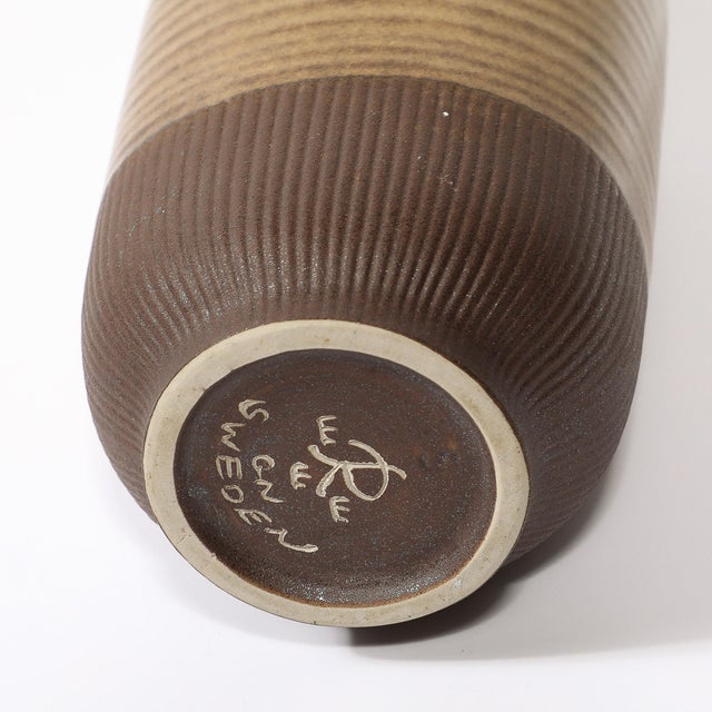 Mid-Century Yellow Ocre & Umber Striped Vase by Gunnar Nylund for Rörstrand For Sale - Image 11 of 12