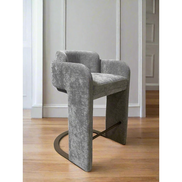 Indigo Upholstered Counter Chair in Gray With Brass Base For Sale - Image 4 of 5