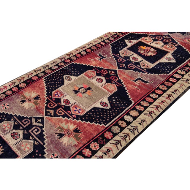 1960s 1960s Multicolor Vintage Azeri Handmade Tribal Motiif Wool Runner For Sale - Image 5 of 7