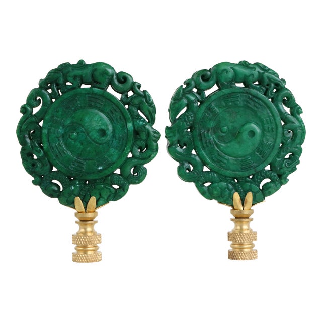 Chinese Yin and Yang Lamp Finials on Brass Hardware - a Pair For Sale