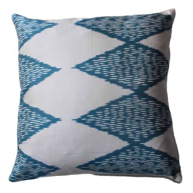 Contemporary Blue Ikat Decorative Pillow For Sale In Washington DC - Image 6 of 6