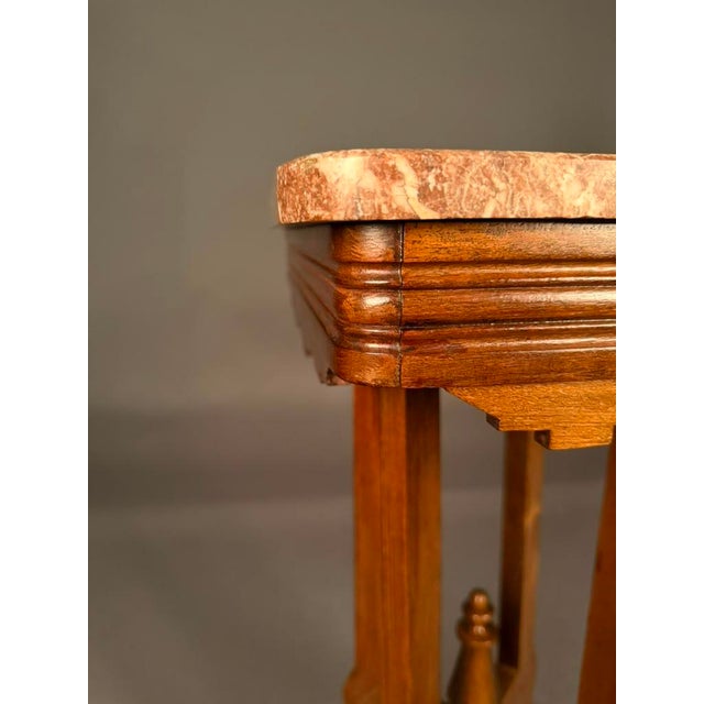 American Eastlake Victorian Walnut Marble Top Tea Table With Original Finish, Circa 1880 For Sale - Image 4 of 17