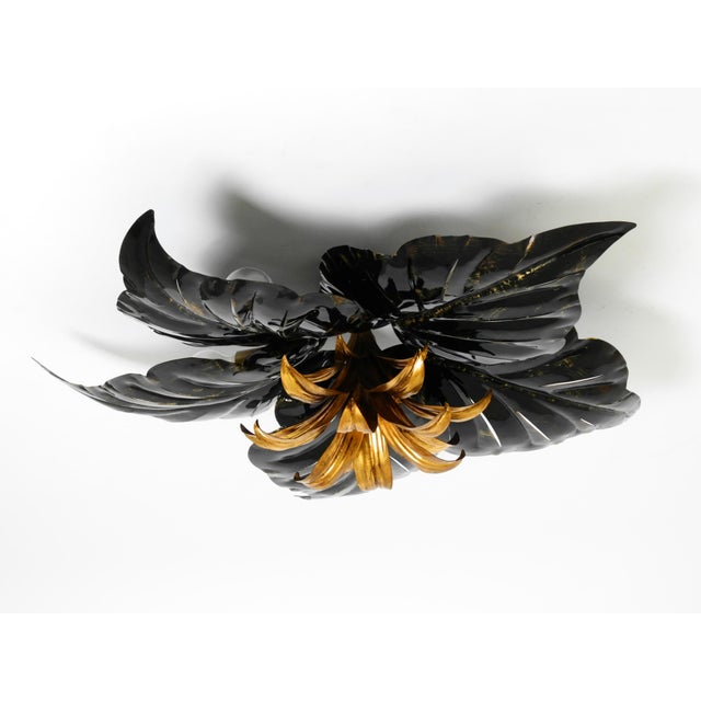 Large Black and Gilt Metal Floral 5-Arm Ceiling Lamp by Hans Kögl, 1980s For Sale - Image 6 of 18
