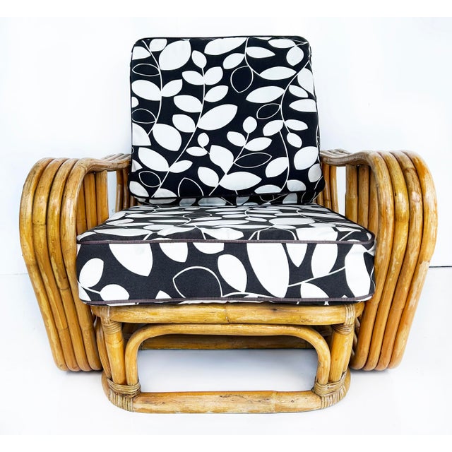 Wood Vintage Paul Frankl Style Bent 4-Strand Rattan Club Chair With New Cushions For Sale - Image 7 of 12