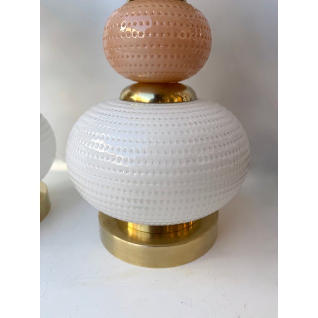 Contemporary Brass and Murano Glass Textured Bulb Lamps - Pair For Sale - Image 9 of 12