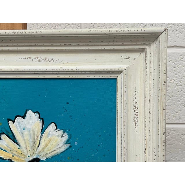 Pink Angela Wakefield Design Study of Wild Pink & White Flowers on Turquoise by Contemporary Artist, 2023 For Sale - Image 8 of 9