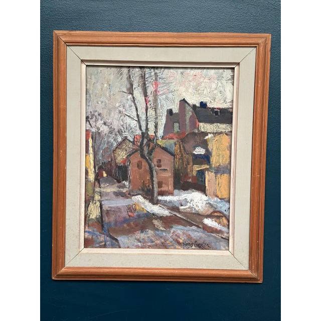 Henry Larsson, Cityscape with Snow, 1950s, Oil on Panel, Framed For Sale - Image 15 of 16