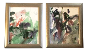 Gallery Wall Collection-2 Vintage Abstract Watercolor Paintings a Pair 1970’s