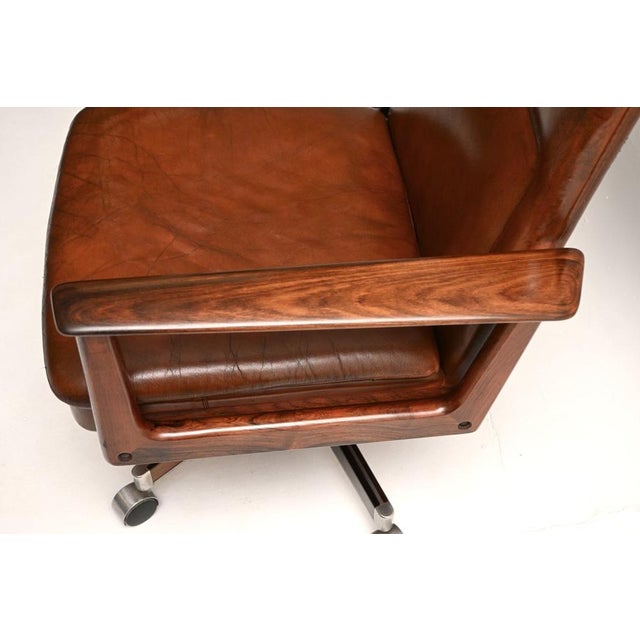 Brown Vintage Danish Leather Desk Chair attributed to Arne Vodder from Sibast, 1960 For Sale - Image 8 of 11