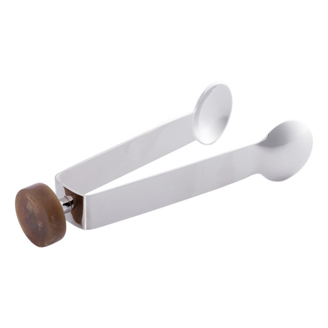 Spiga Stainless Steel Ice Tong, Nickel with Amber Accent For Sale