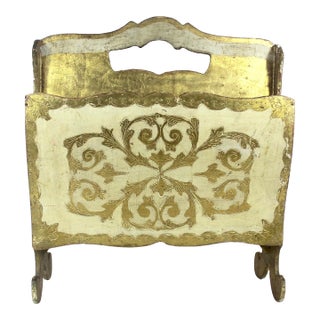 Vintage Italian Florentine Gilded Gilt Wood Magazine Rack Holder For Sale