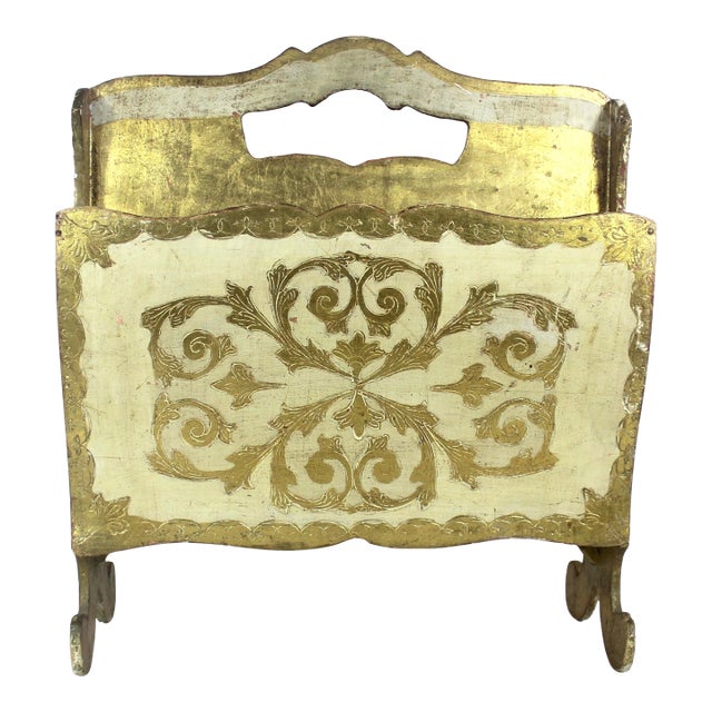 Vintage Italian Florentine Gilded Gilt Wood Magazine Rack Holder For Sale