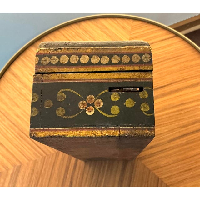 Beautiful vintage hand-painted wooden box featuring a traditional Indian court scene with seated figures in ornate dress,...