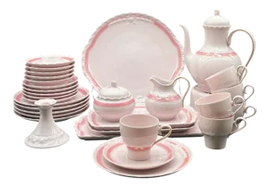Vintage Rosé Porcelain Coffee Service from Hutschenreuther, Germany 1970s, Set of 32