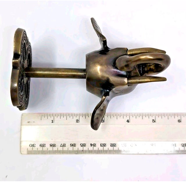Brass Cast Brass Elephant Head Wall Mount Coat Purse Hook Hanger India Boho For Sale - Image 8 of 8