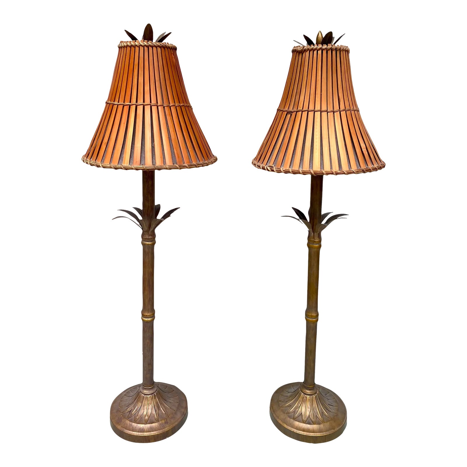 Vintage Palm Tree Lamps With Bamboo Shades - a Pair | Chairish