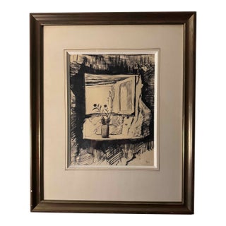 1949 French Ink Drawing – Interior View of a Provençal Farmhouse Window For Sale