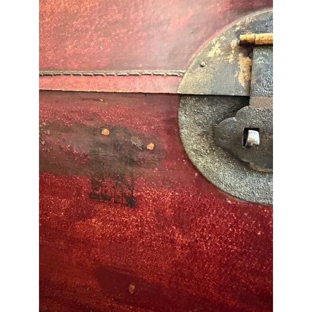 Antique Chinese Qing Era Red Leather Trunk or Coffee Table For Sale - Image 9 of 12